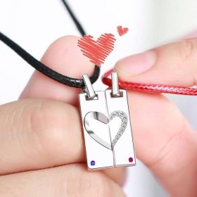 (image for) Sterling Silver Matching Heart Necklaces for Couples