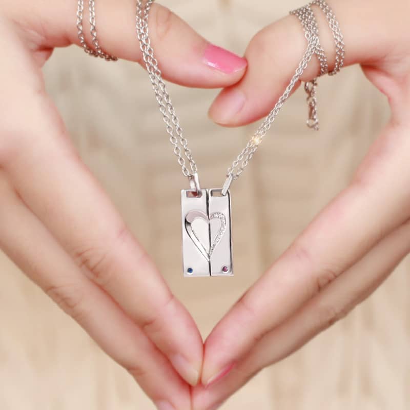 (image for) Sterling Silver Matching Heart Necklaces for Couples