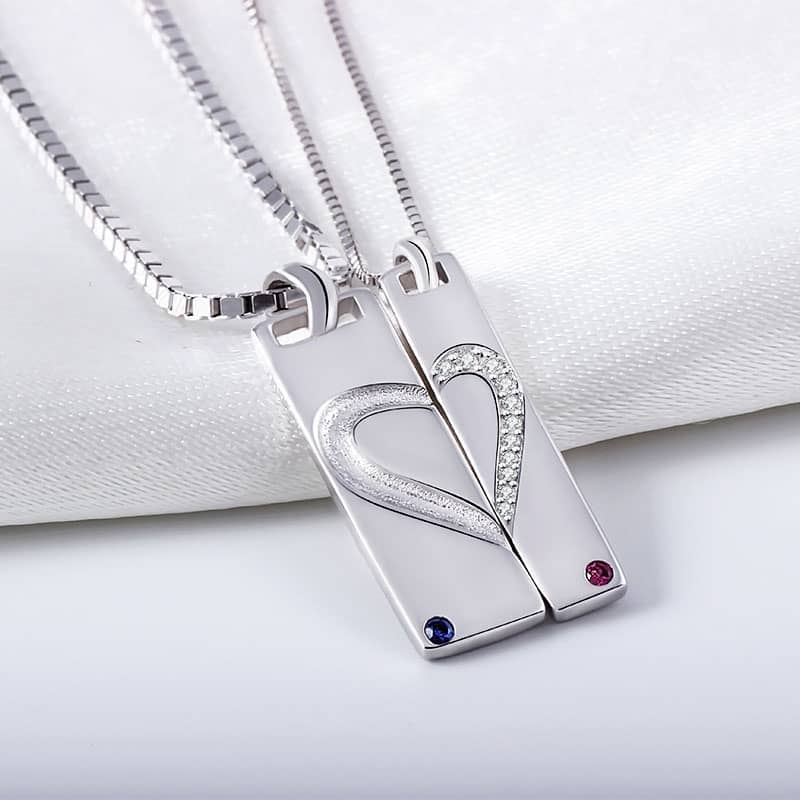 (image for) Sterling Silver Matching Heart Necklaces for Couples